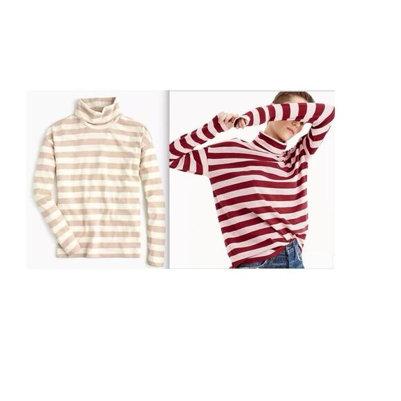 JCrew Women’s Turtleneck Striped Sweater Sz M Preppy Career Lightweight New - Picture 1 of 11